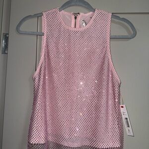 Alice + Olivia Pink Sleeveless Rhinestone Top Sz Small NWT